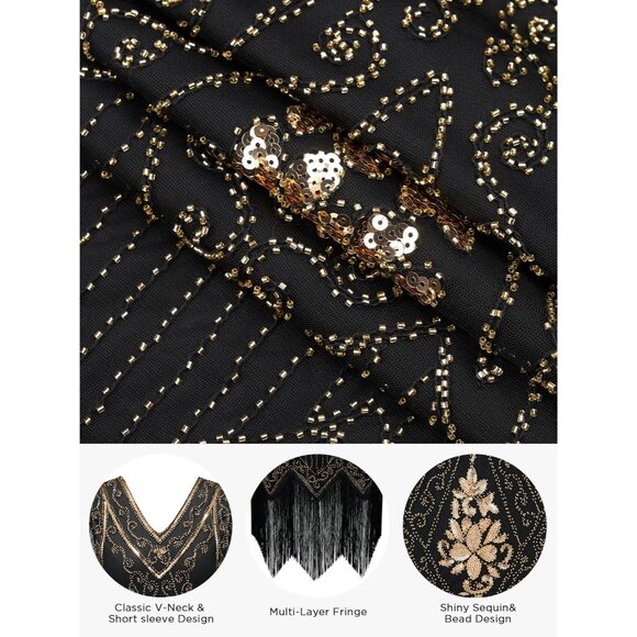 Women's Flapper Dress Sequin Fringe 1920s Gatsby Costume for Parties - Picture 4 of 6